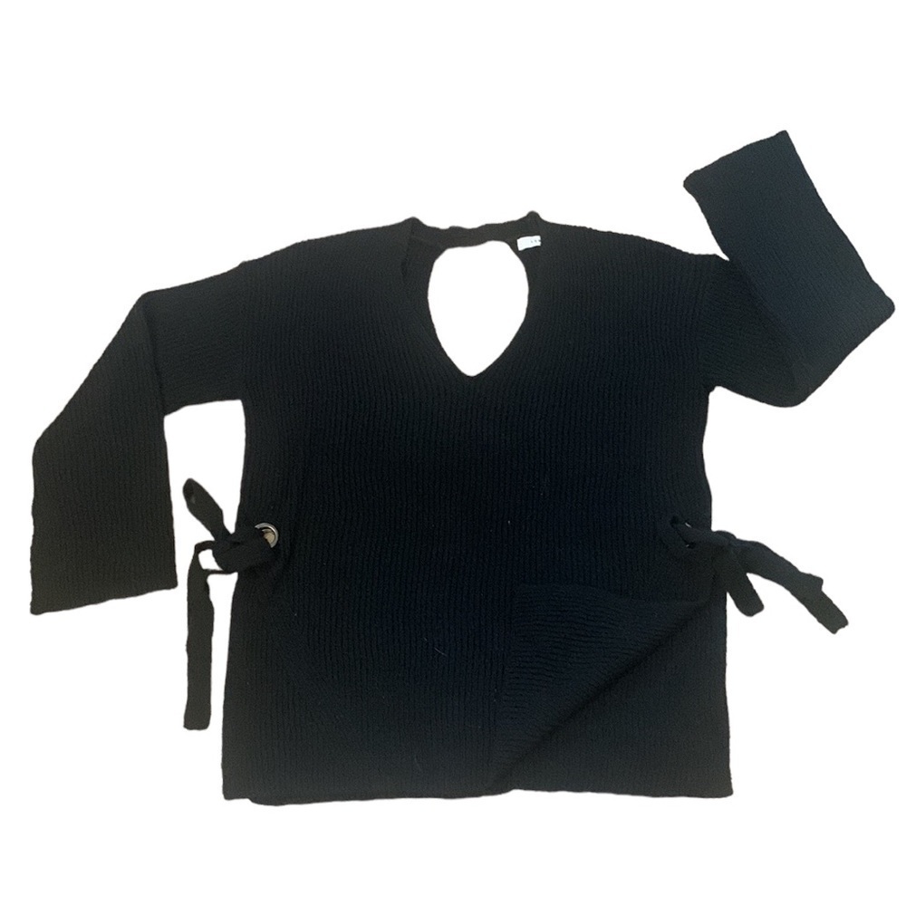 Lush Black‎ Keyhole Knit Sweater with Grommet Tie and Side Slits - Size M
